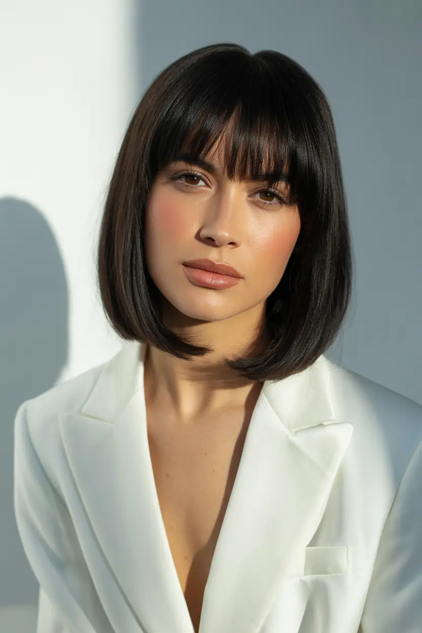 spring bob haircut The Straight Black Bob With Soft Bangs