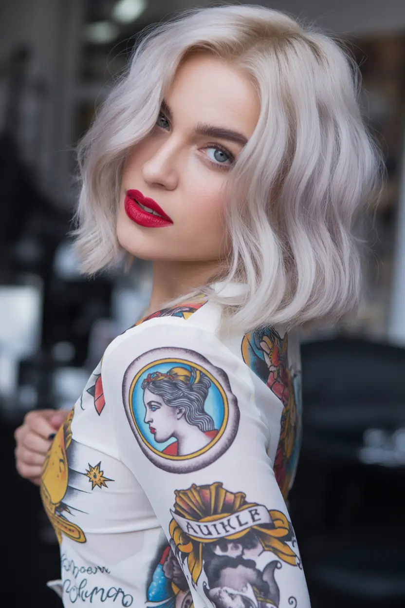 spring bob haircut The Cool-Toned Wavy Bob With Statement Lip Energy