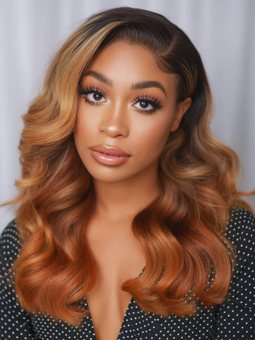 playful spring hair color for dark skin 2026 Honey Blonde Blowout With a Soft Brown Glow