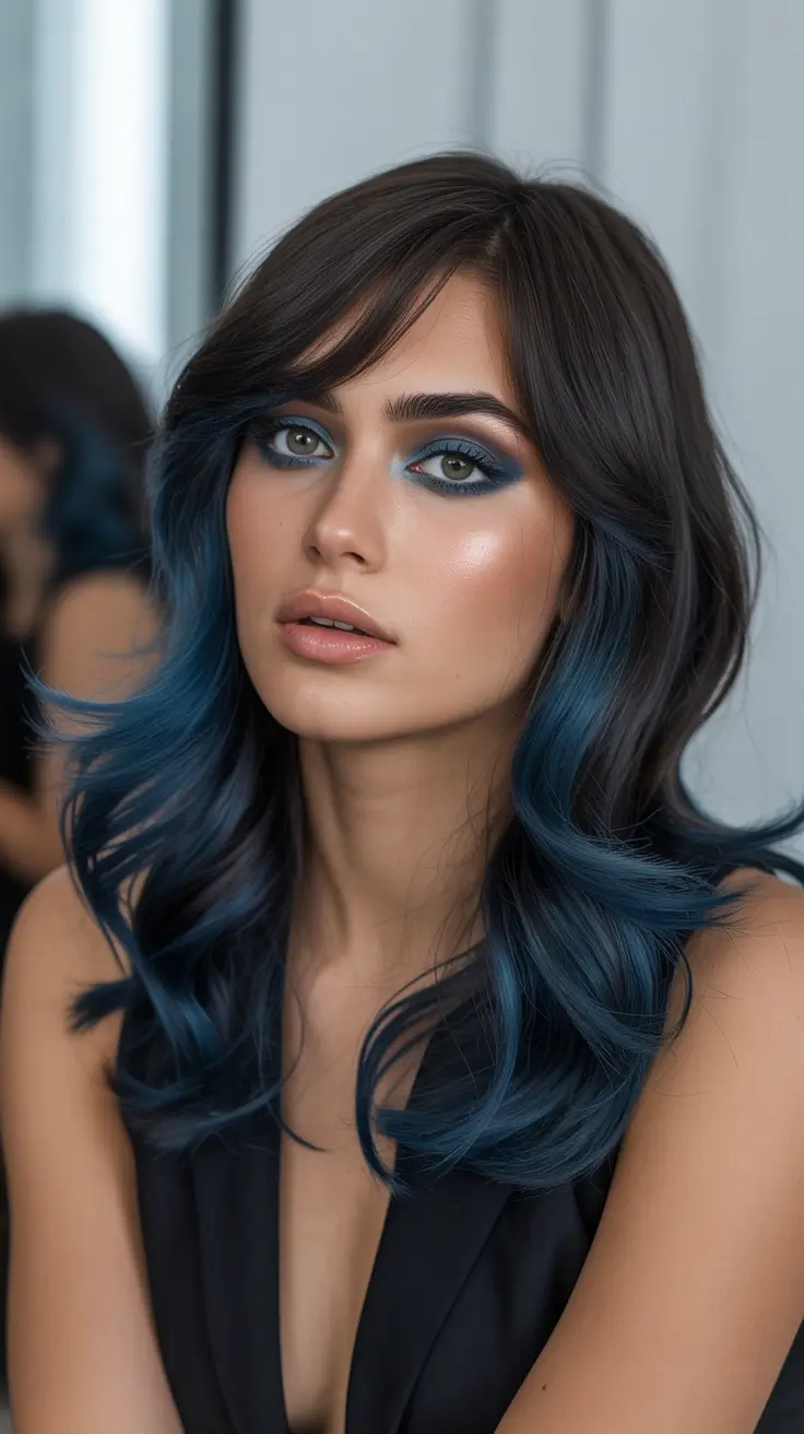 playful spring hair color for dark skin 2026 Midnight Blue Ends With a Subtle Peekaboo Mood
