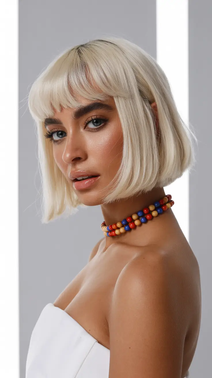 playful spring hair color for dark skin 2026 Icy Blonde Bob With a Clean Short Hair Statement
