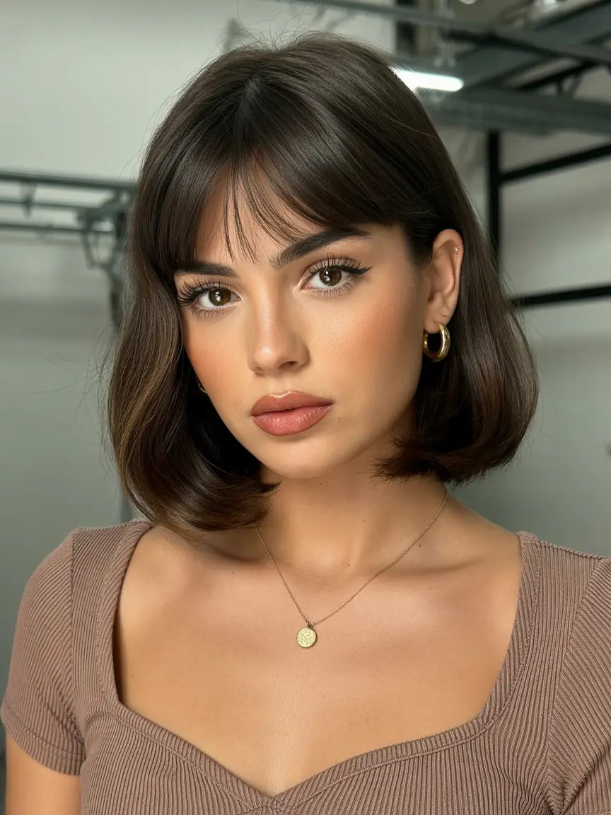 playful spring hair color for dark skin 2026 Classic Chocolate Brown Bob With Soft Spring Structure