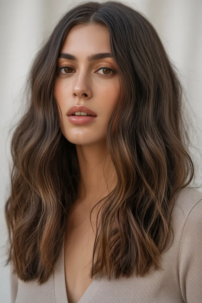 playful spring hair color for dark skin 2026 Warm Brown Waves With Natural Dimension