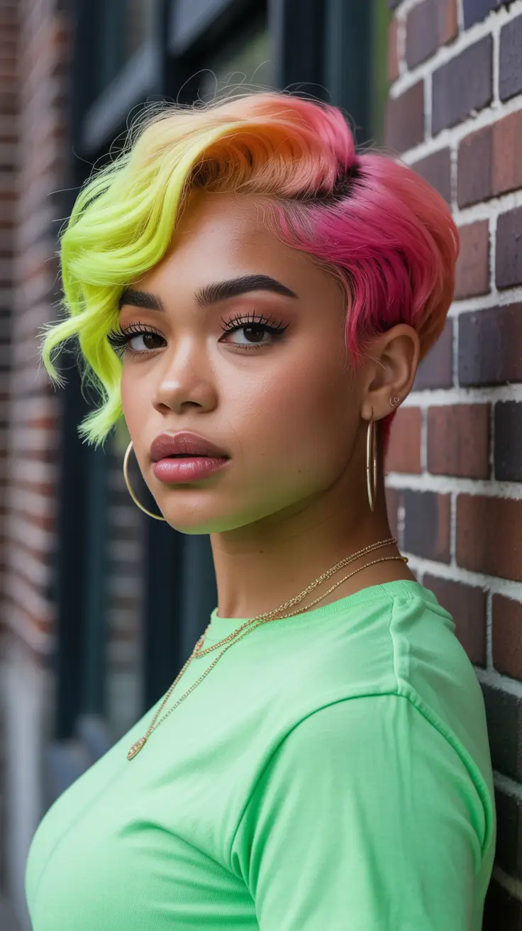 playful spring hair color for dark skin 2026 Neon Peekaboo Waves With a Bold Spring Energy