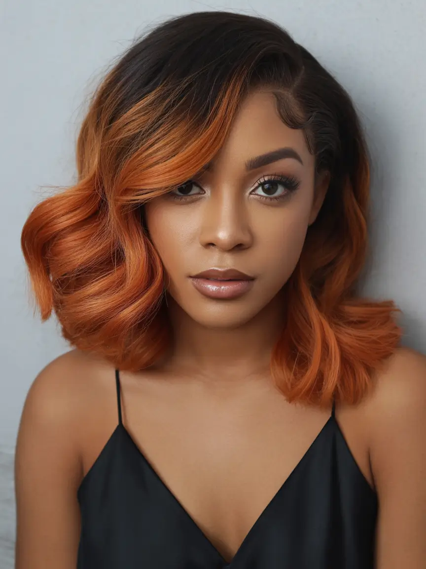 playful spring hair color for dark skin 2026 Copper Ginger Waves With Rich Brown Depth