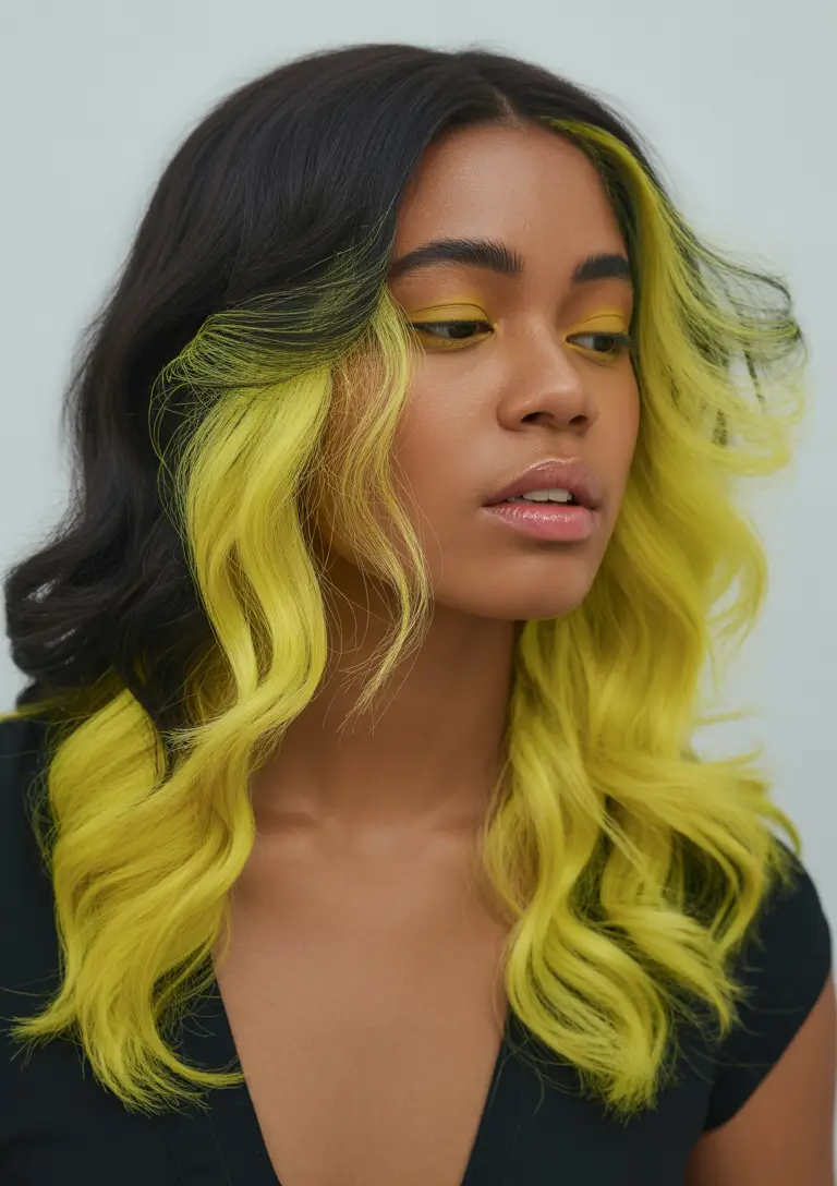 playful spring hair color for dark skin 2026 Lemon Blonde Panels With a Bright Spring Twist