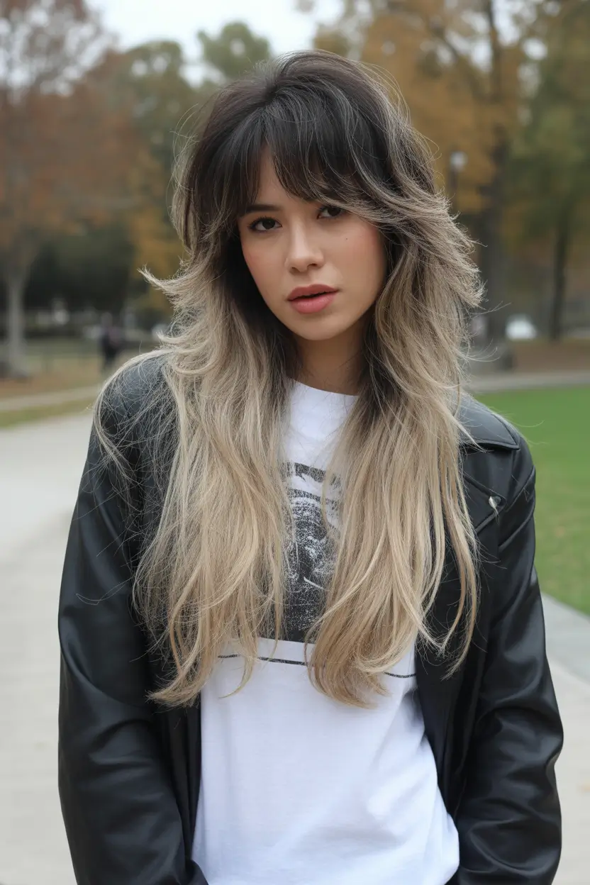 spring shag hairstyle Soft Rock Revival - Long Layered Blonde with Airy Bangs