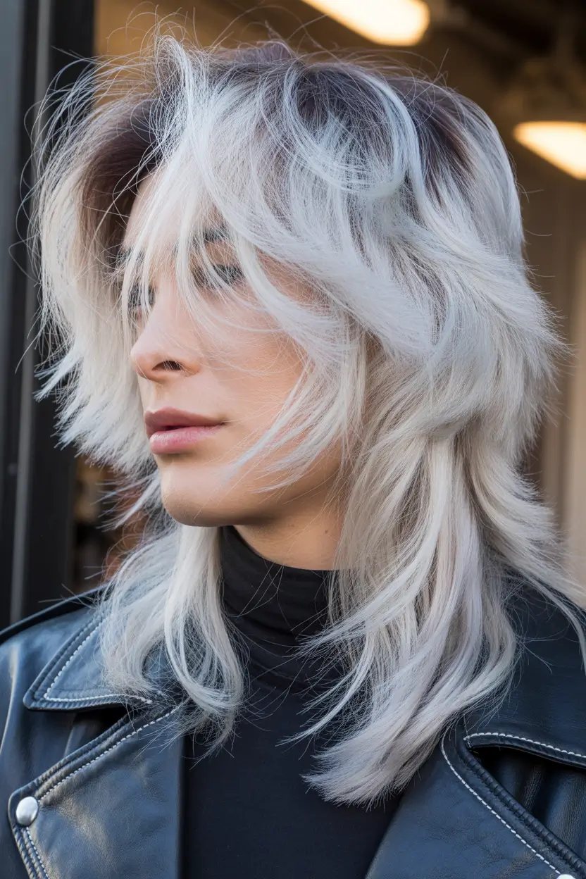 spring shag hairstyle Silver Rebel - Long Layered Gray Shag with Rock Attitude