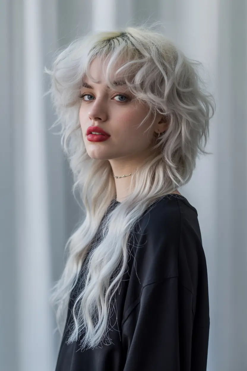 spring shag hairstyle Cool Girl Contrast - Long Gray Shag with Textured Volume