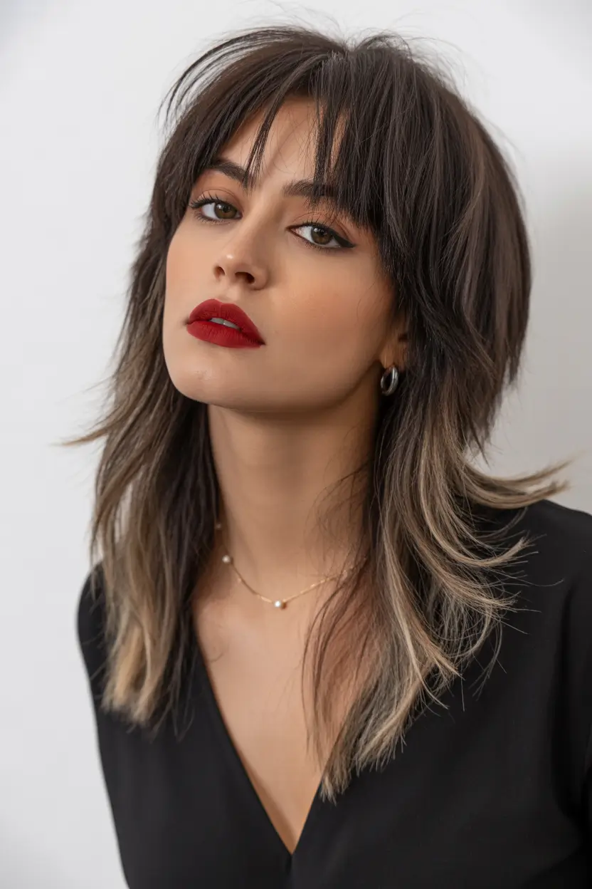 spring shag hairstyle Parisian Edge - Medium Straight Shag with Face-Framing Layers