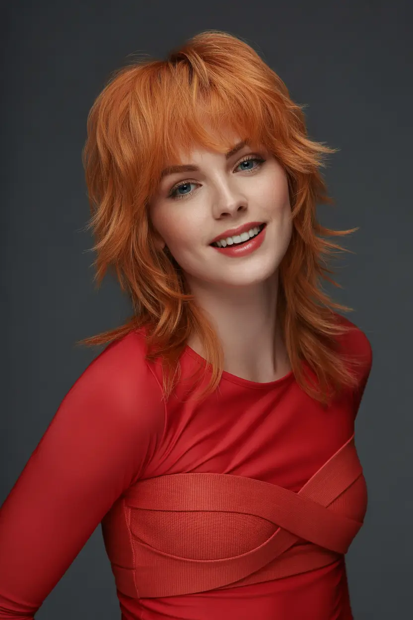 spring shag hairstyle Flame Red Confidence - Medium Shag with Feathered Layers