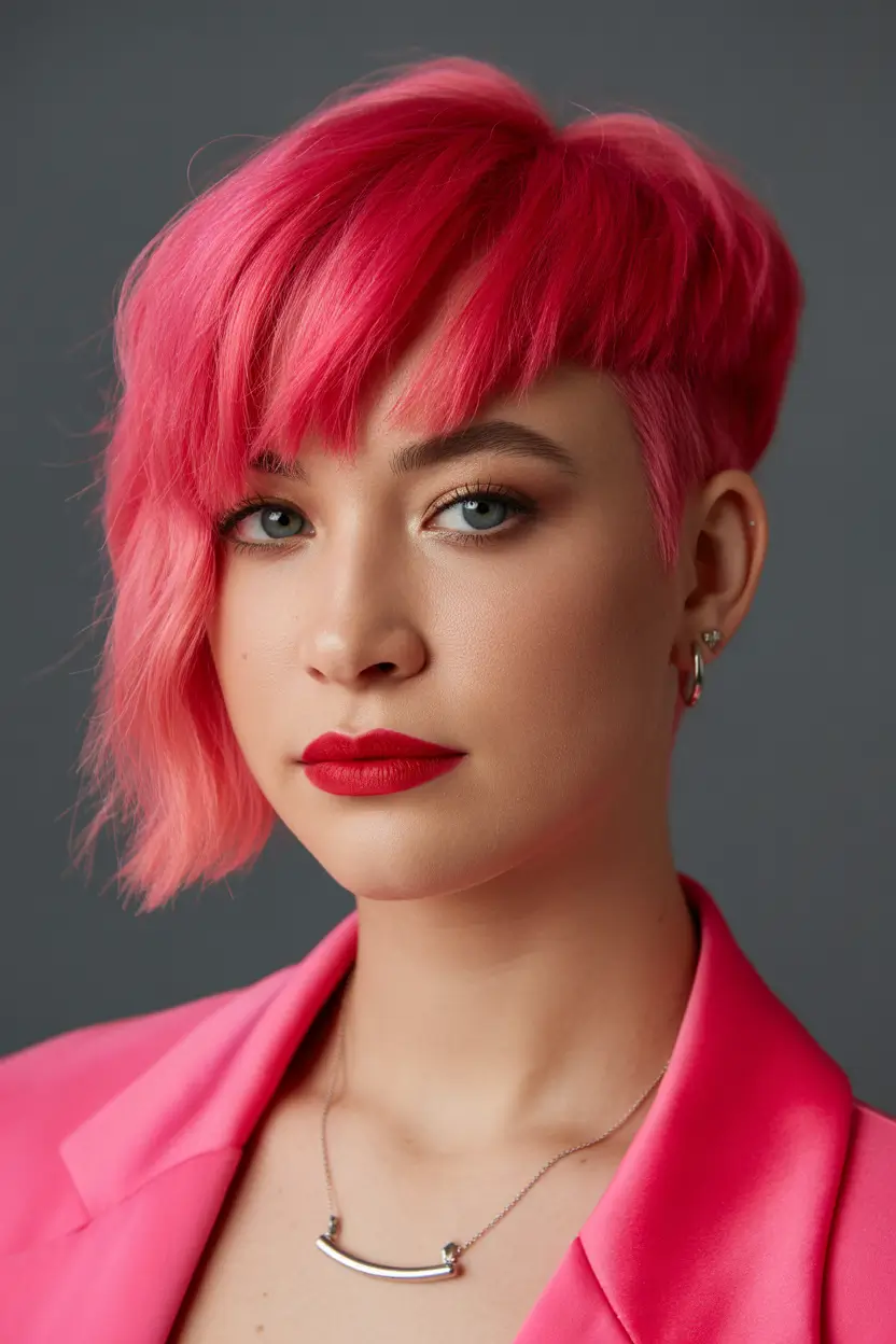 spring short haircut Hot Pink Side-Swept Pixie With Bold Bangs Energy