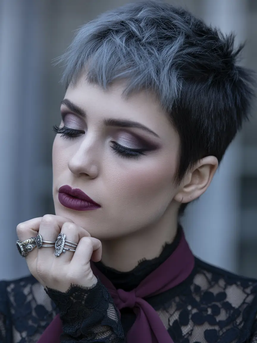 spring short haircut Two-Tone Pixie With Moody Color Blocking And Soft Edge