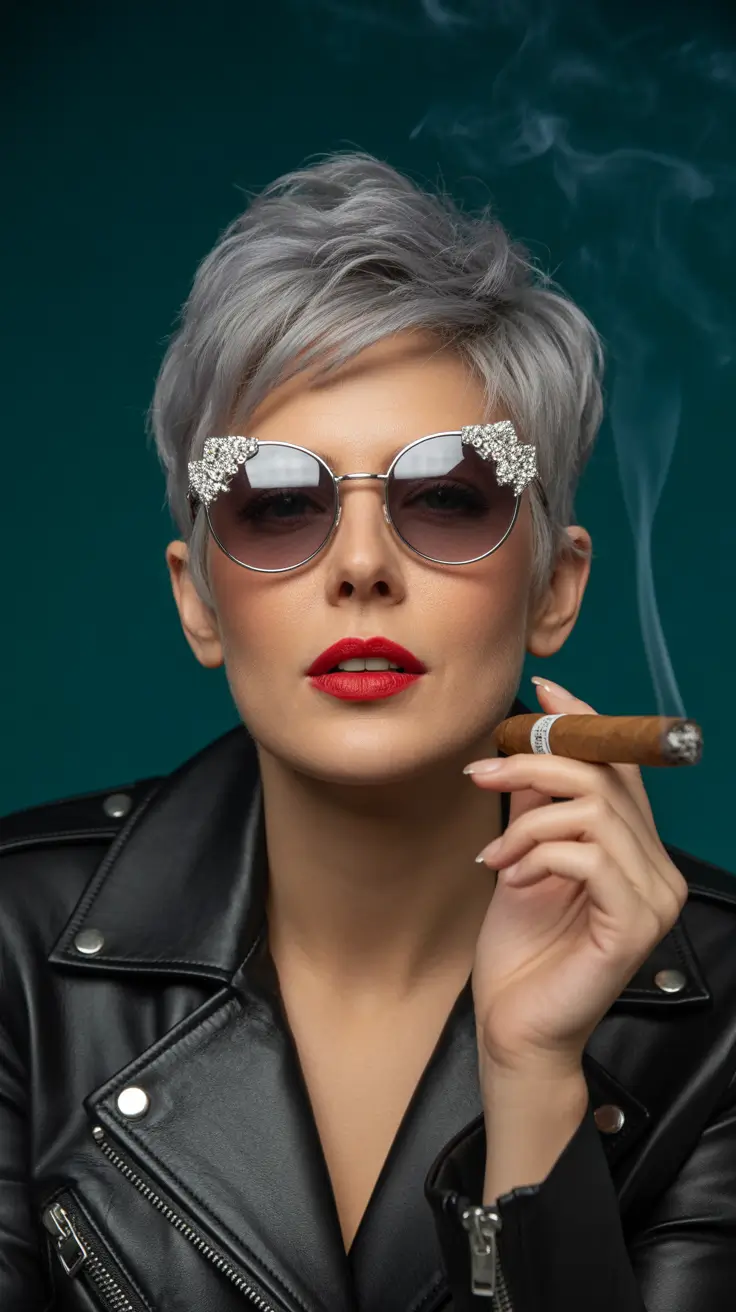 spring short haircut Smoky Ice Pixie With Glam Rock Energy