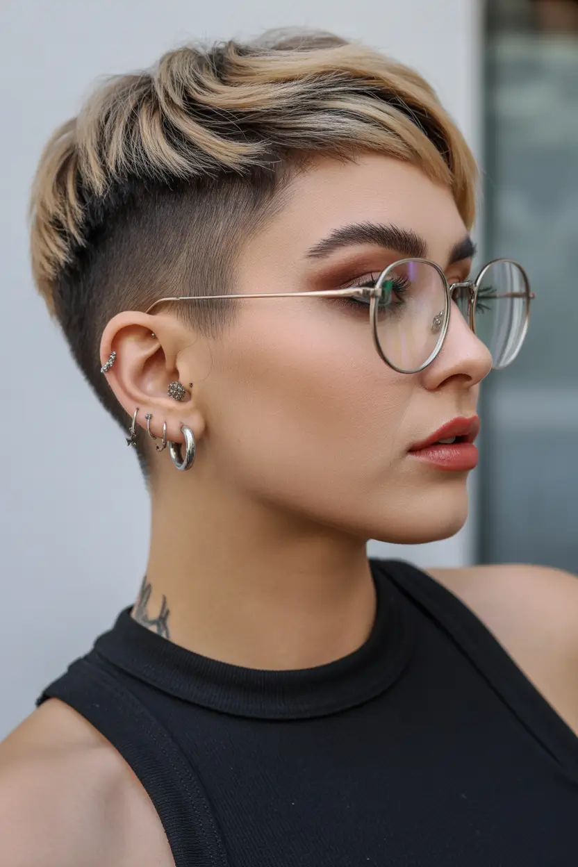 spring short haircut Undercut Pixie With Blonde Layers And Graphic Contrast