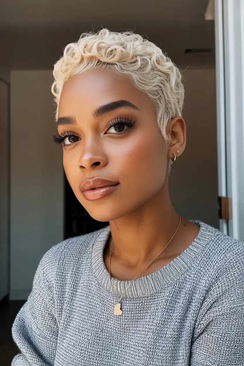 spring short haircut Soft Curly Pixie With Defined Shape And Glow