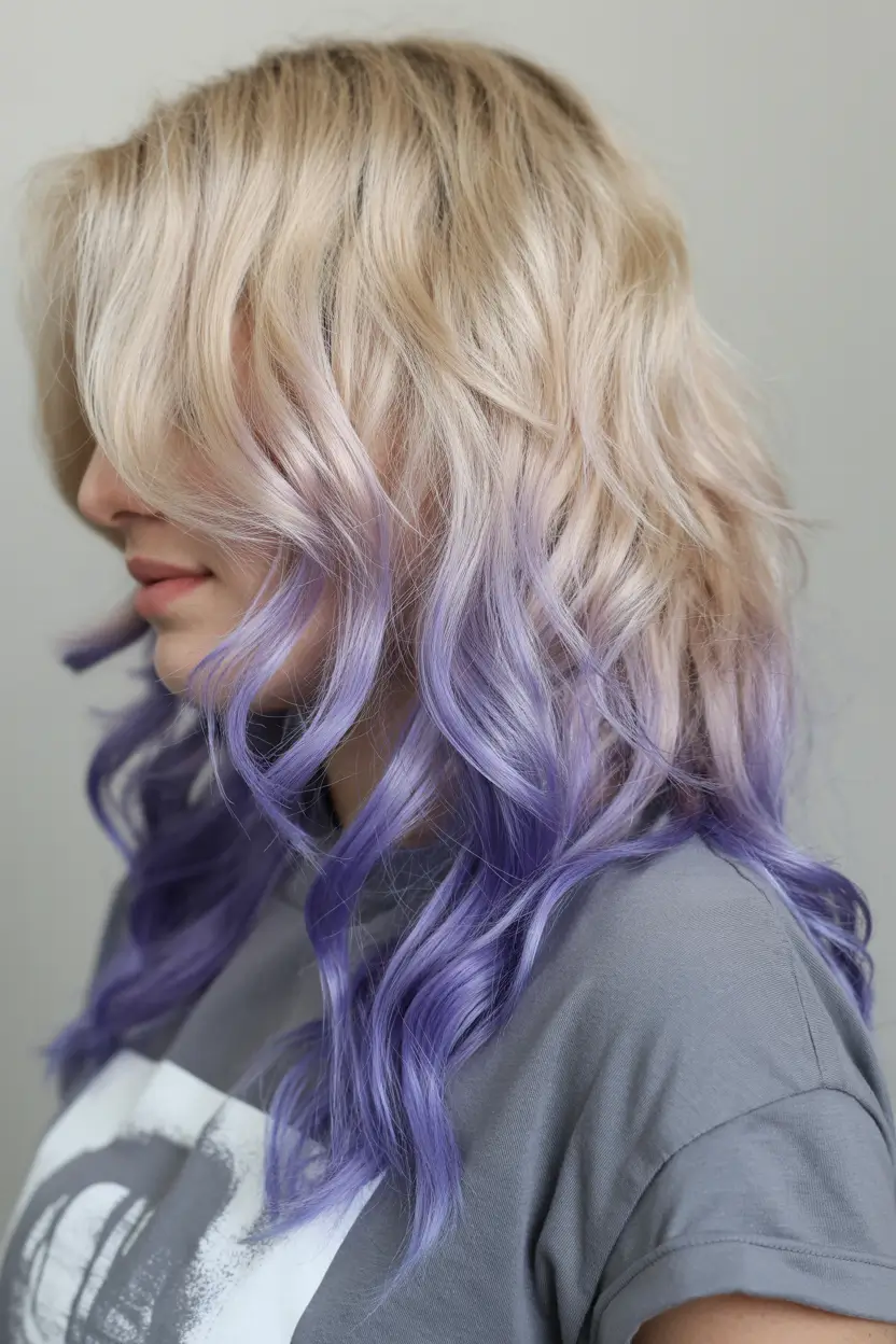 spring hair color for brown skin Vanilla Blonde With Lavender Underlights