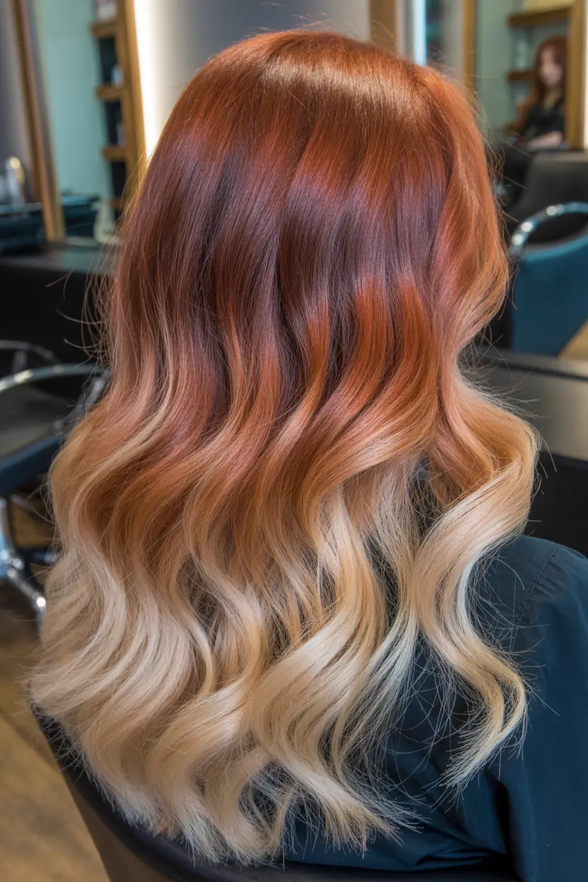 spring hair color for brown skin Copper Melt Into Vanilla Blonde Waves