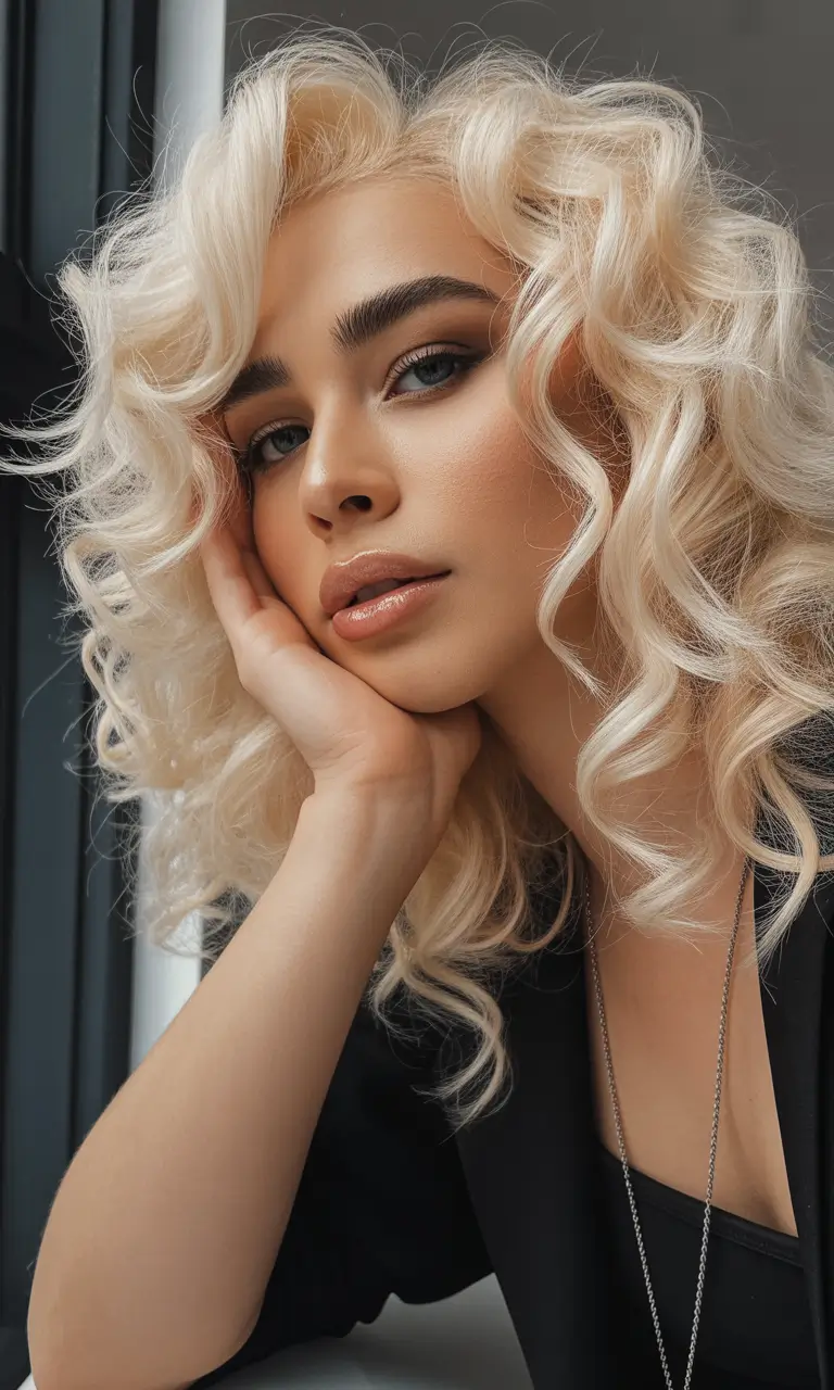 spring hair color for brown skin Soft Butter Blonde Curls With Vintage Glam Energy