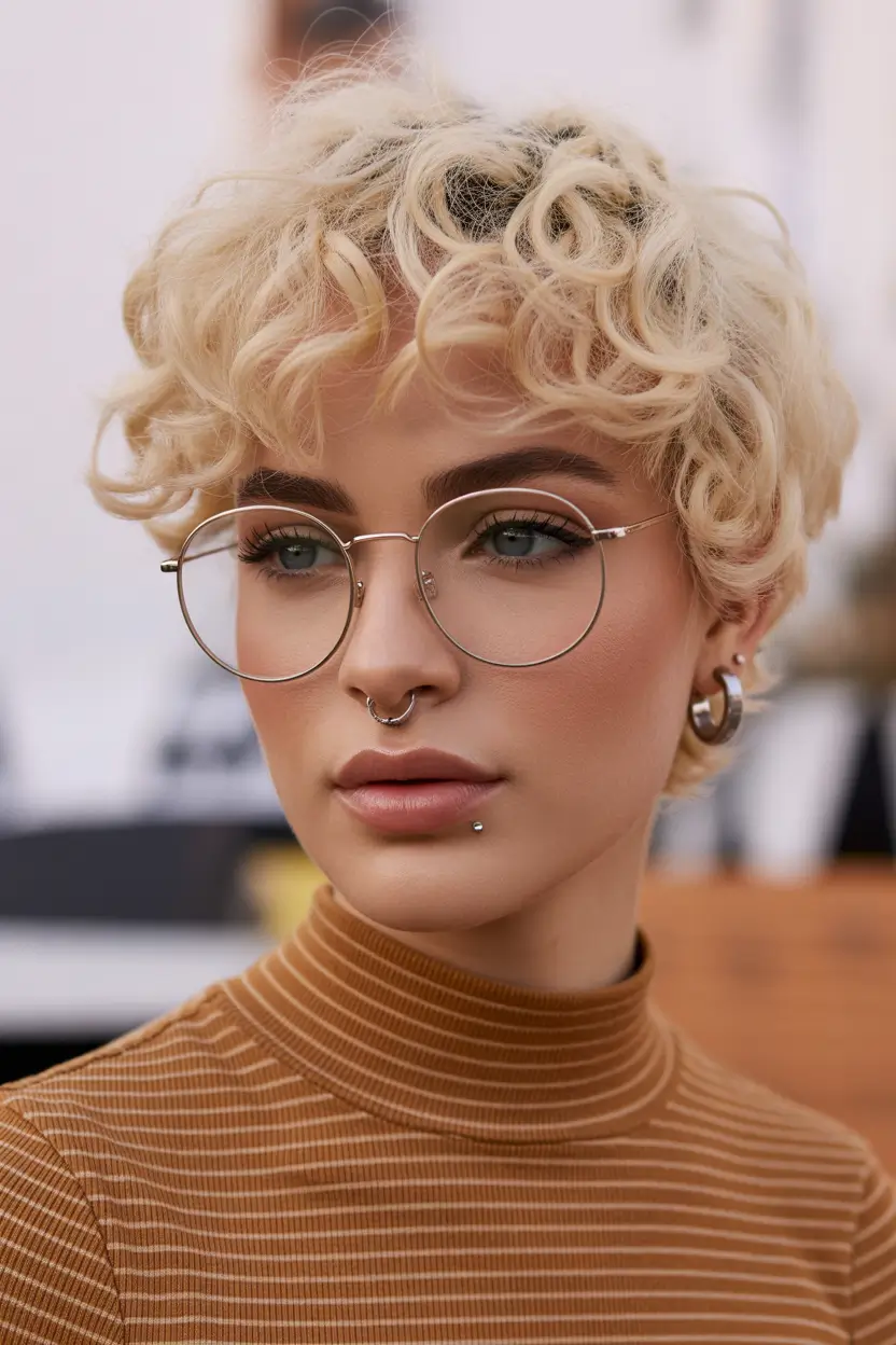 spring short Hairstyles Curly French Pixie With Golden Blonde Bounce