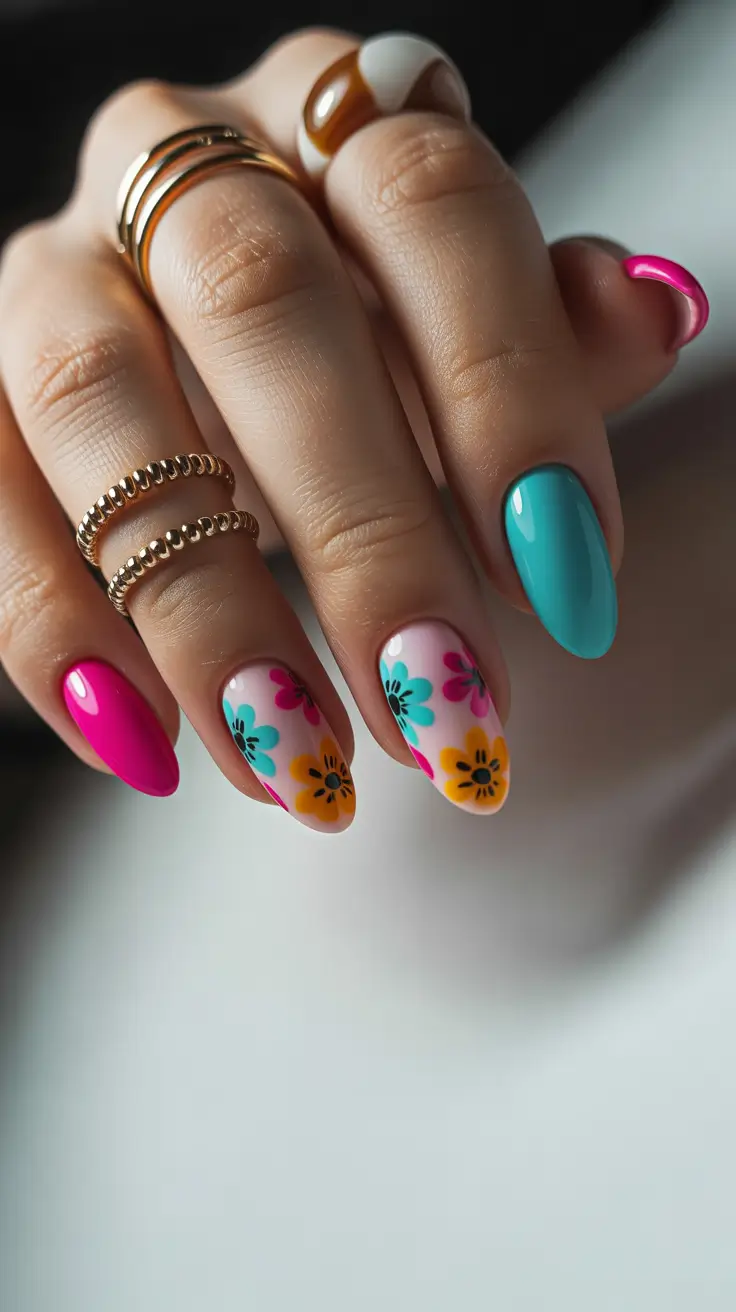 spring break nails Tropical Color Block Florals For Ultimate Vacation Energy