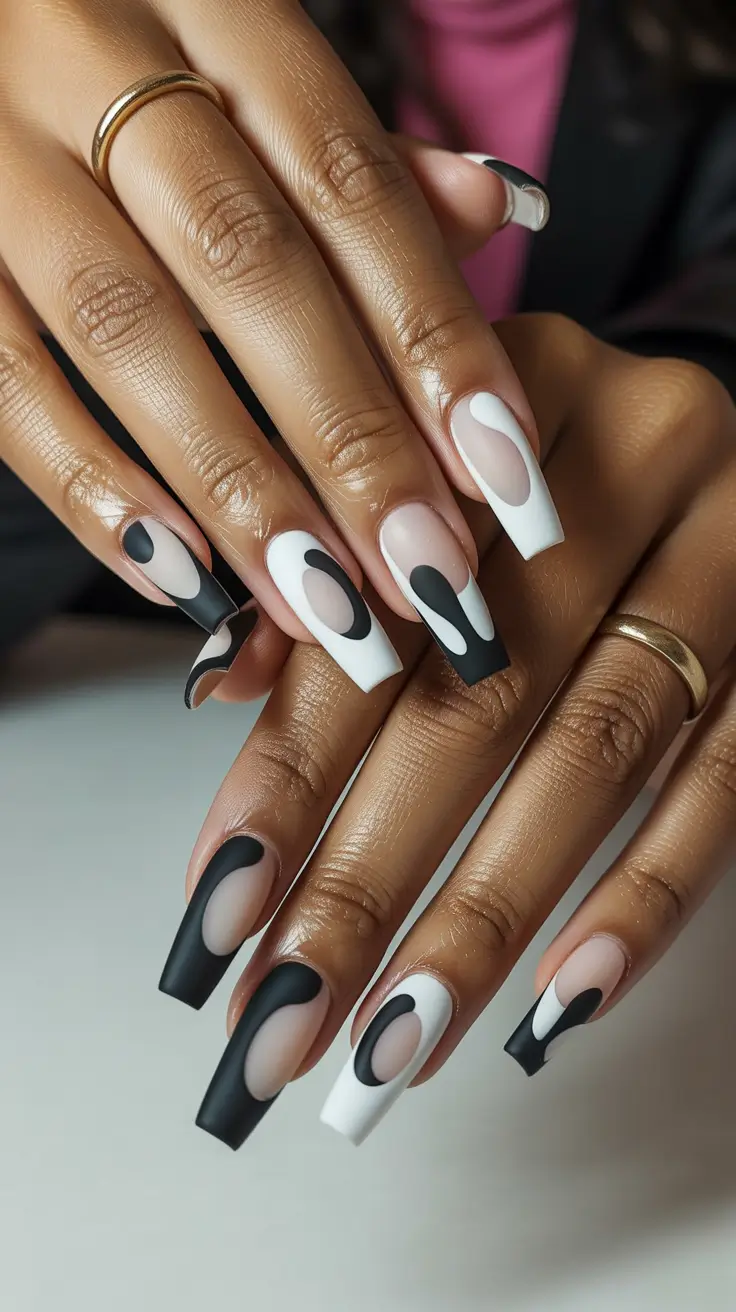 spring break nails Black And White Abstract Acrylic Drama