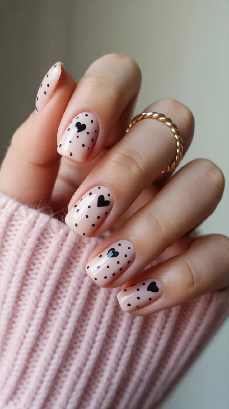 spring break nails Soft Polka Dot Hearts for Romantic Spring Break Moments