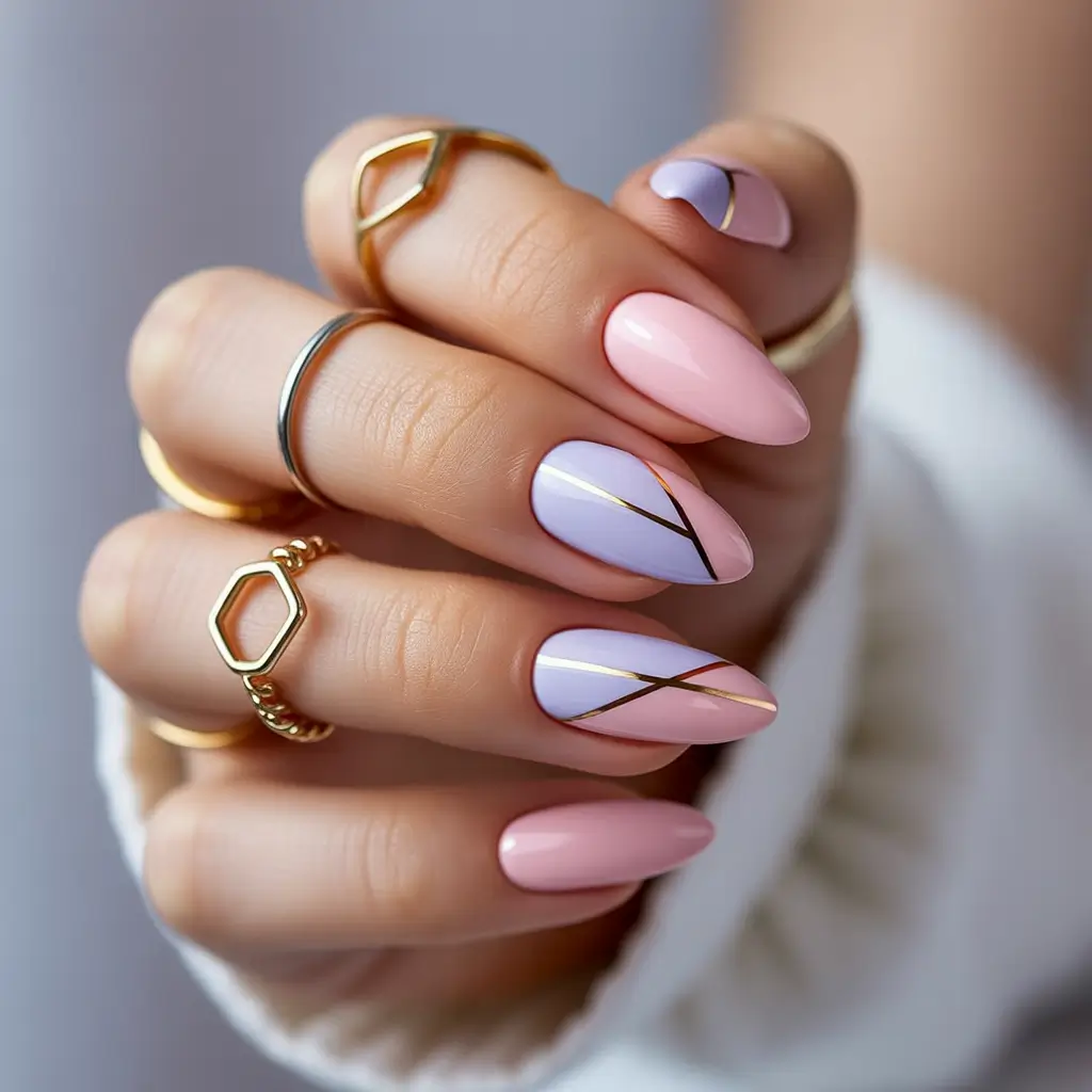 spring nails simple Elegant Almond Nails with Modern French Line Accents