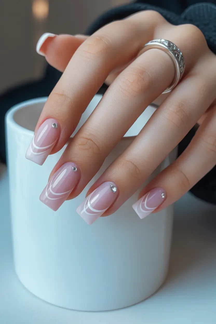 spring nails simple Glossy Pink Swirl Design with Modern Minimal Glam