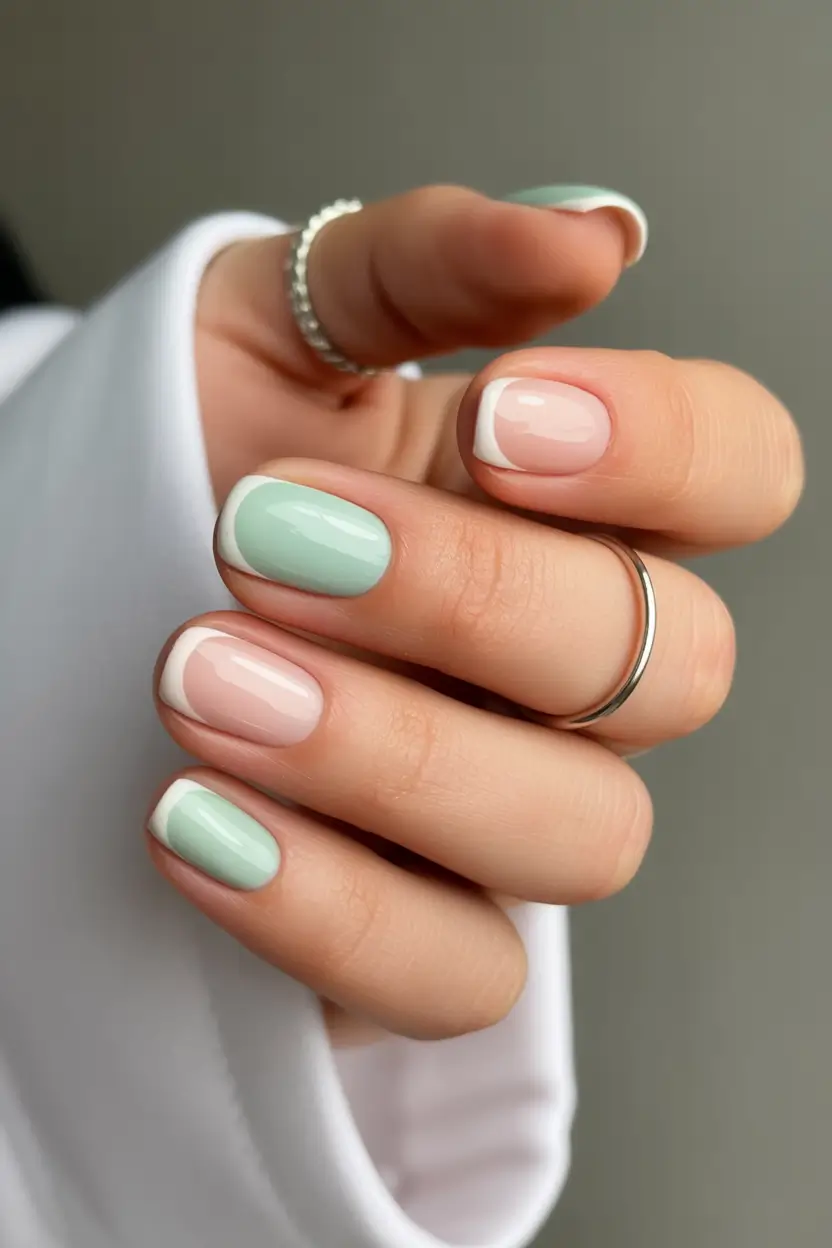 spring nails simple Fresh Mint Micro French for Clean Minimal Spring Style