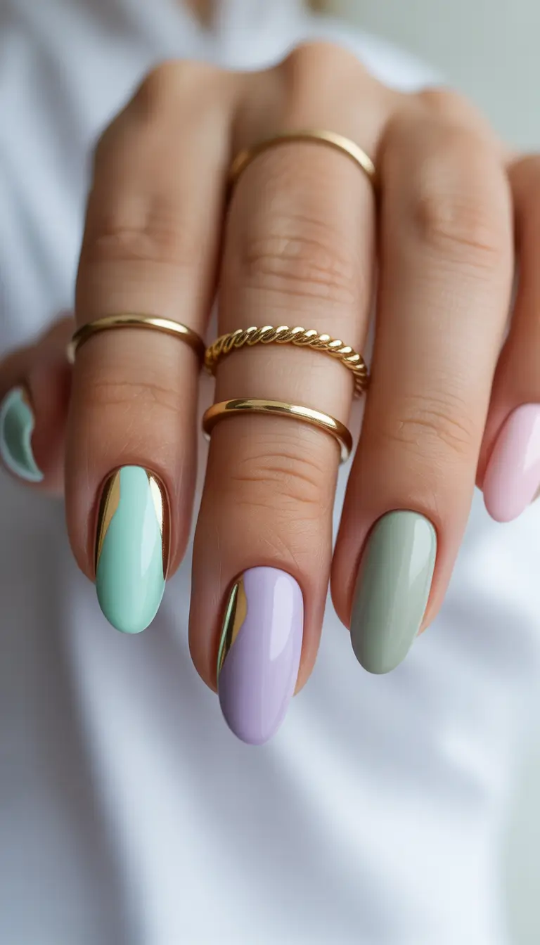 spring nails simple Pastel Chrome Accents Blending Soft Color and Modern Shine