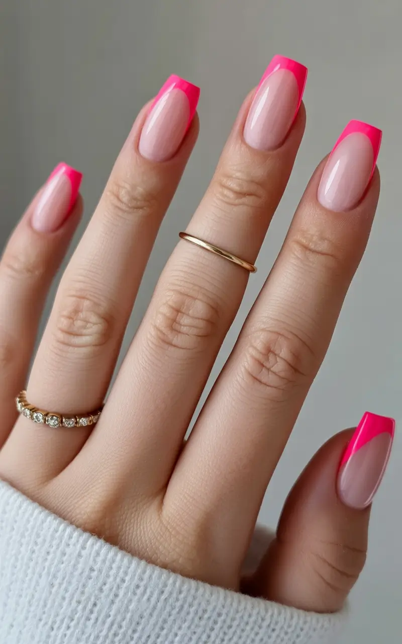 spring nails simple Neon Pink French Tips for a Fresh Modern Statement