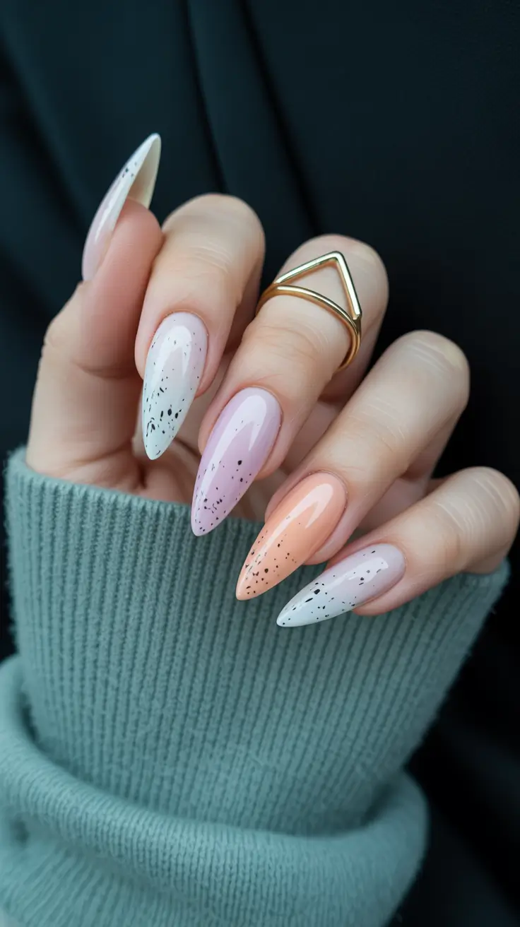 spring nails simple Speckled Pastel Almond Nails with Modern Edge