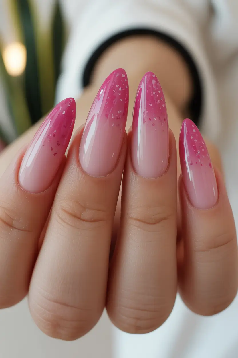 spring stiletto nails Soft Pink Glitter Fade for Romantic Spring Glow