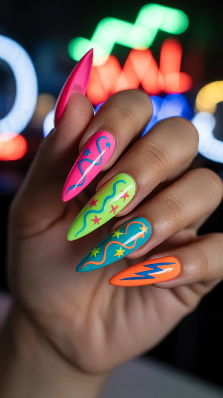 spring stiletto nails Retro Neon Pop Art That Feels Like Pure Spring Freedom