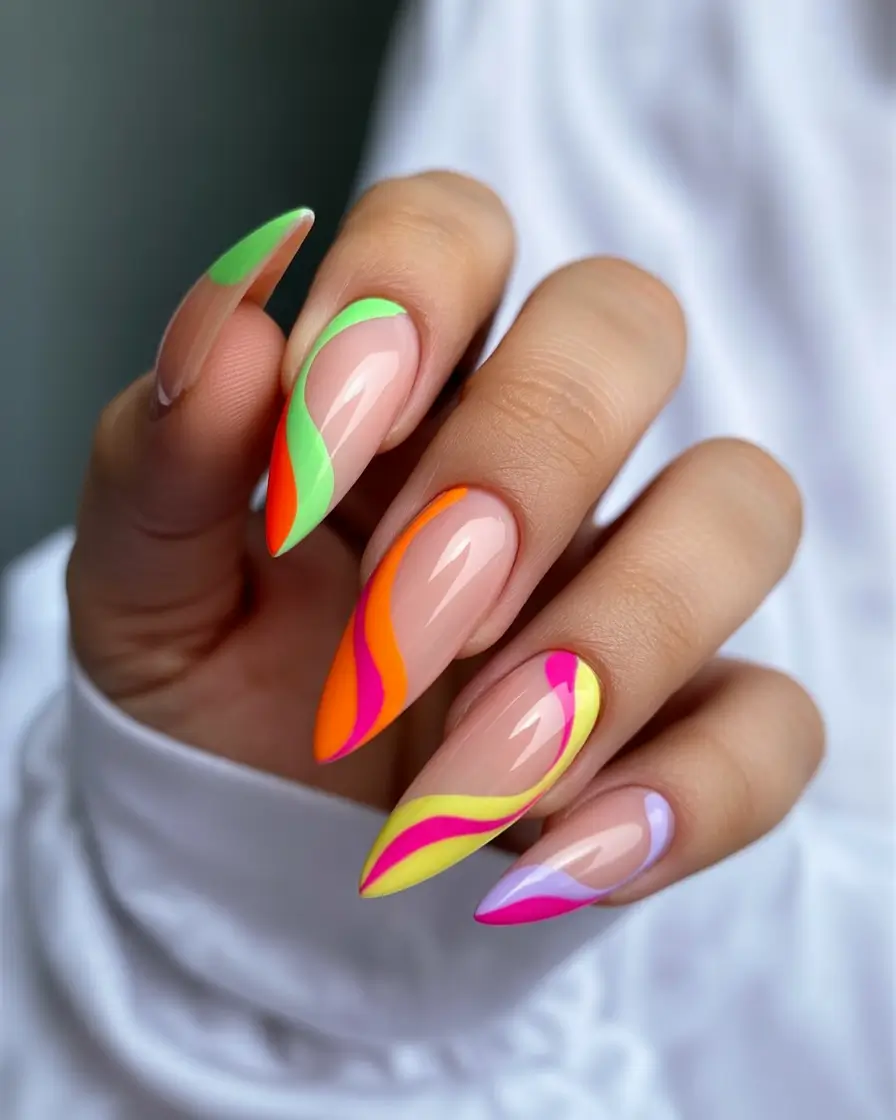 spring stiletto nails Neon French Waves That Reinvent Minimalism