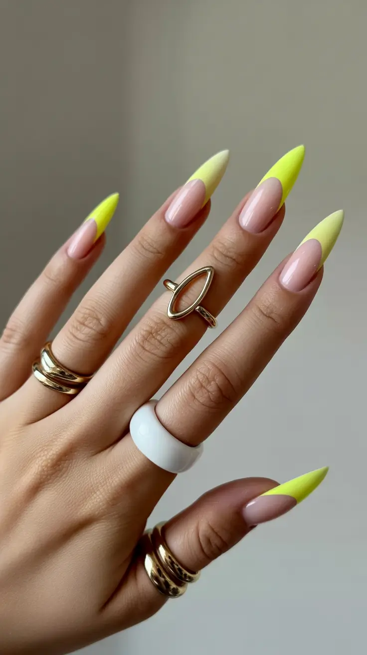 spring stiletto nails Soft Lime French Tips for a Fresh Modern Finish