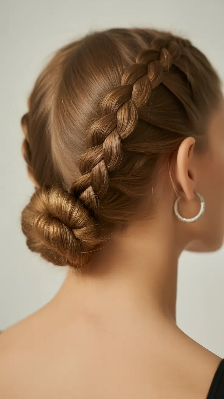spring braids hairstyle Sleek Low Bun with Structured Braid Detail