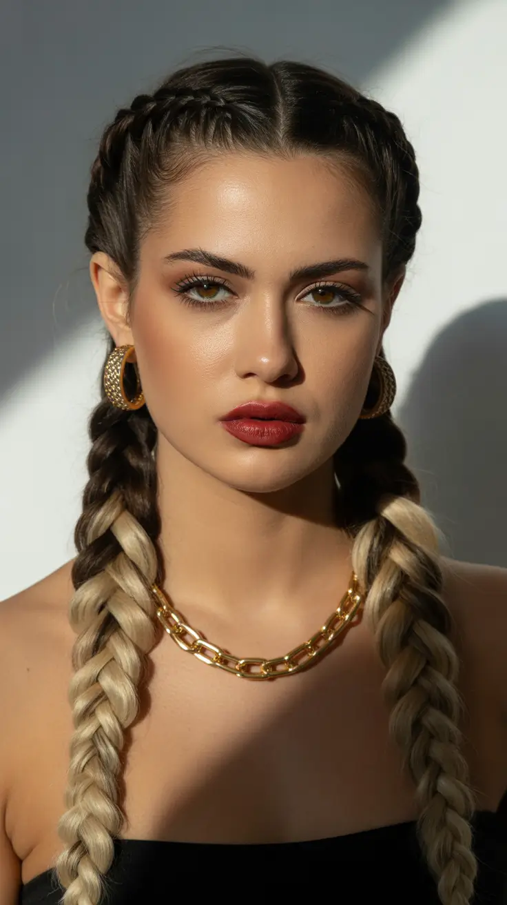 spring braids hairstyle Defined Double Dutch Braids with Ombre Lengths
