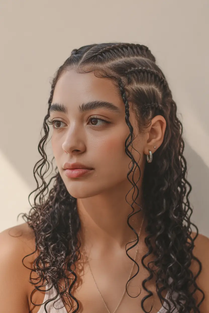 spring braids hairstyle Half Feed In Braids with Natural Curly Length