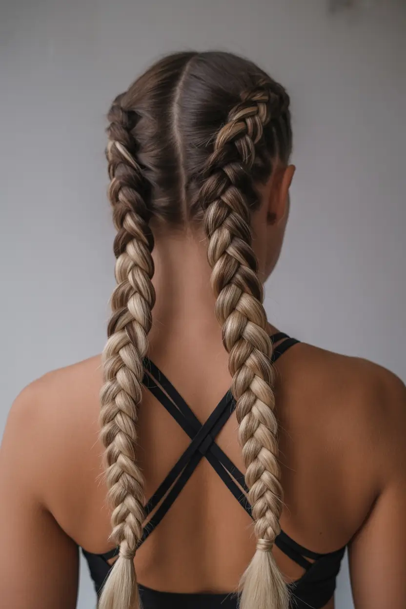 spring braids hairstyle Classic Long Double Braids with Balanced Parting