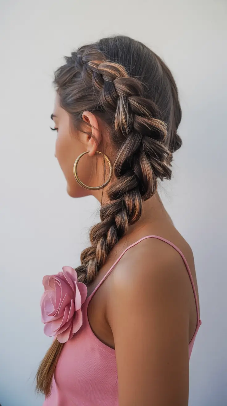 spring braids hairstyle Fishtail Braid with Ribbon Like Highlights