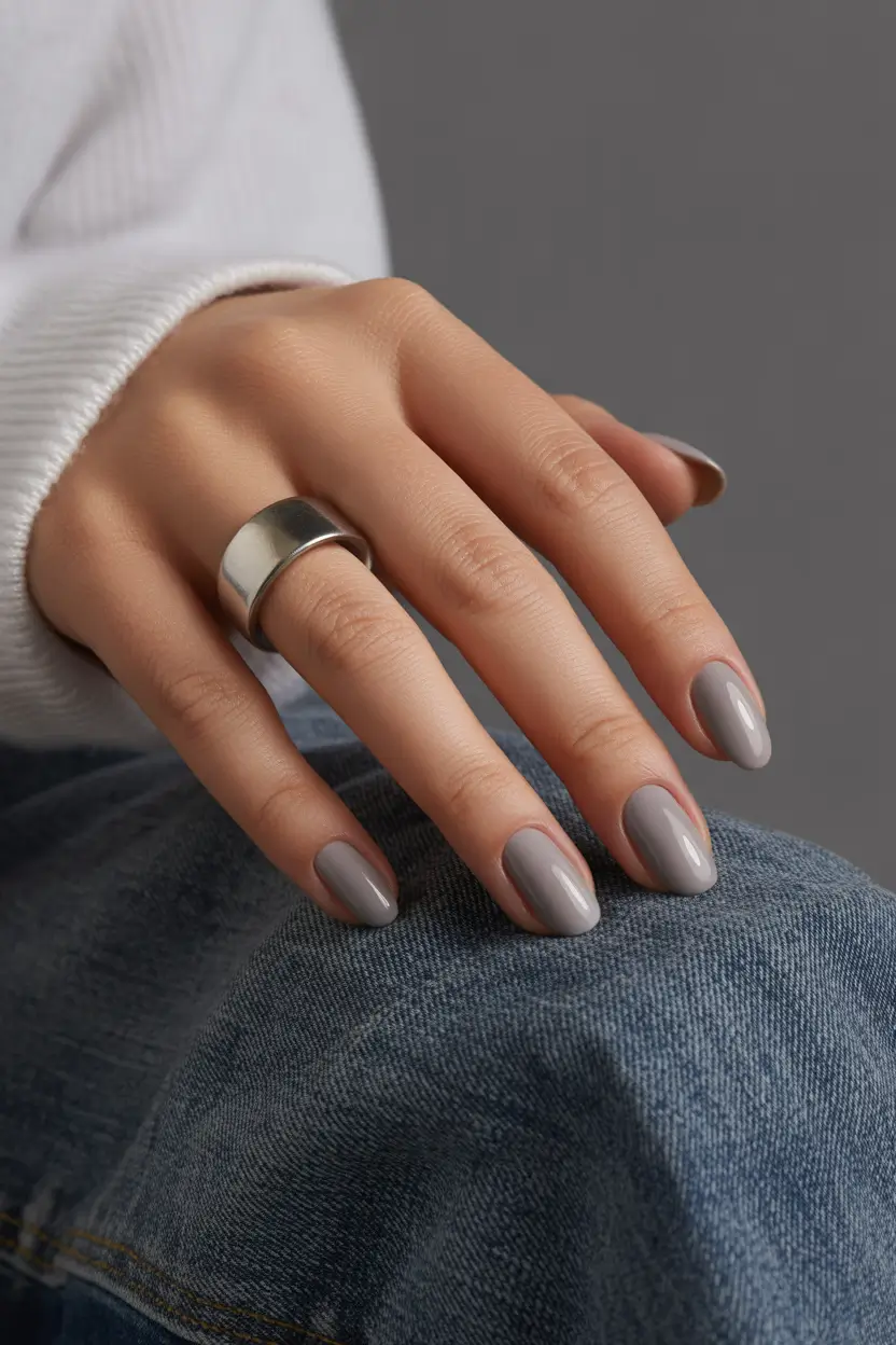 spring nail design Minimal Grey Short Nails