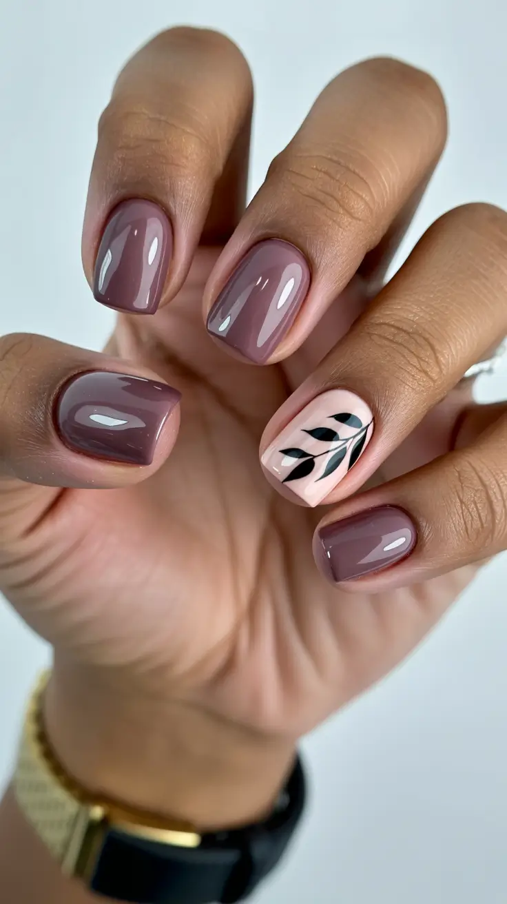 spring nail design Muted Purple With Botanical Detail