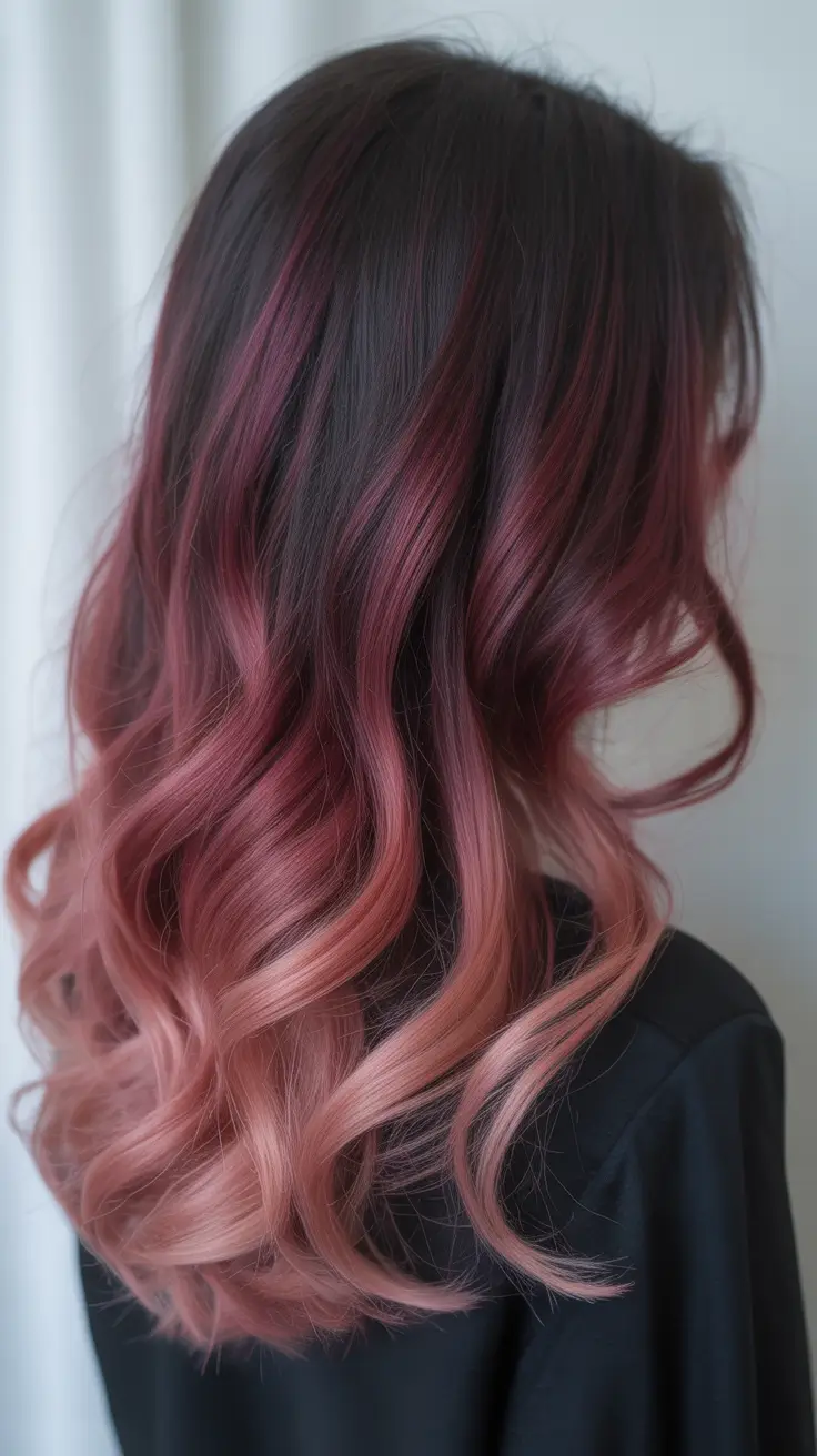 spring balayage hair color ideas Deep Cherry Balayage with Soft Rosy Ends