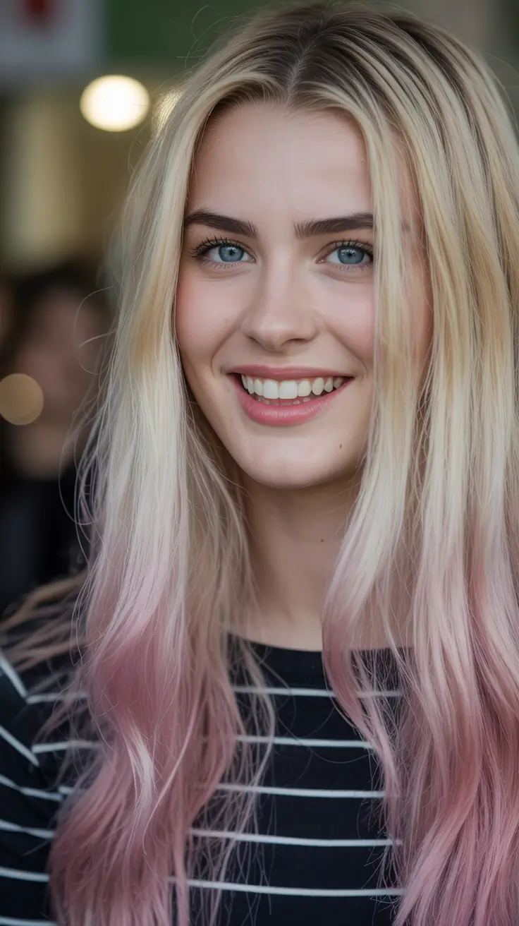 spring balayage hair color ideas Soft Blonde Balayage with Pastel Pink Ends