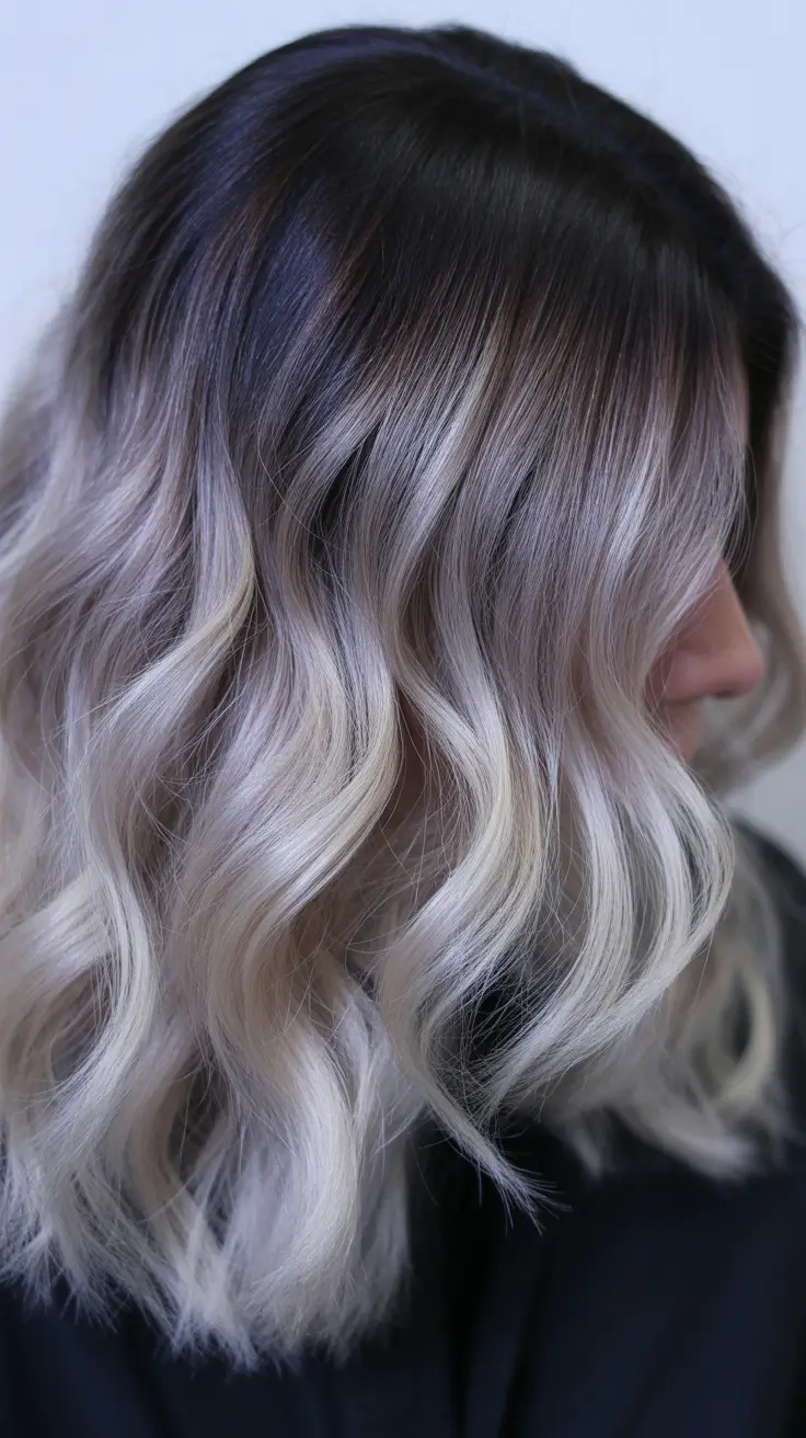 spring balayage hair color ideas Smoky Silver Balayage with Deep Root Melt