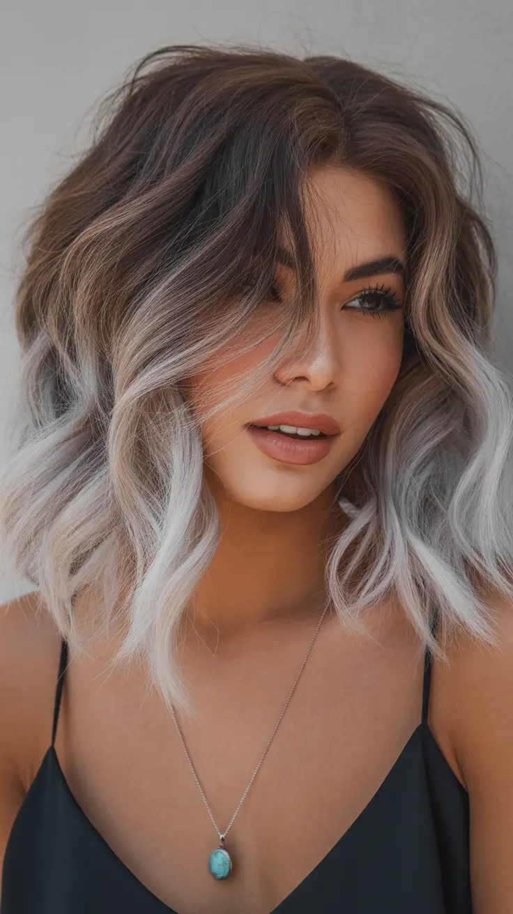 spring balayage hair color ideas Textured Brunette Waves with Cool Blonde Ribbons