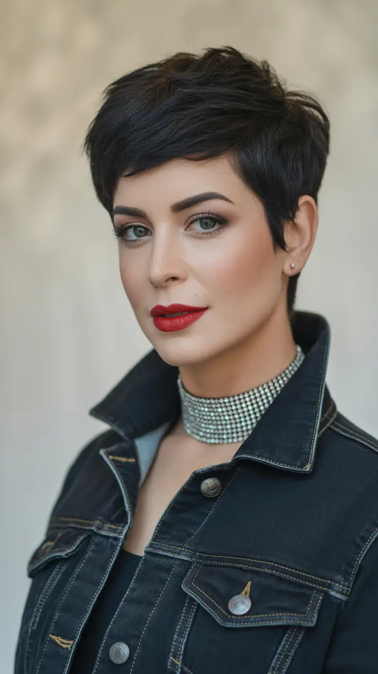 spring pixie Jet-Black Pixie With Red Lip Spring Power