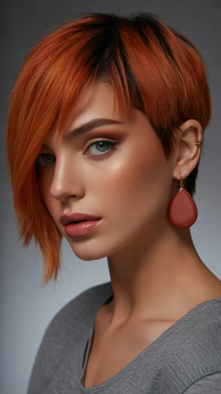 spring pixie Asymmetrical Copper Pixie With Bold Spring Fire